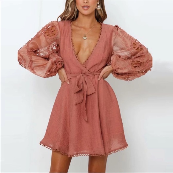 Lantern Puff Crochet Sleeve Boho Gypsy Dress - Picture 2 of 8